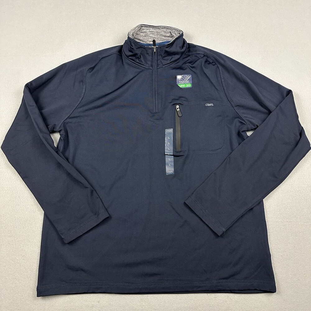 Chaps Sweater Men Large Blue 1/4 Zip Performance Pullover Wicking UPF 30 L